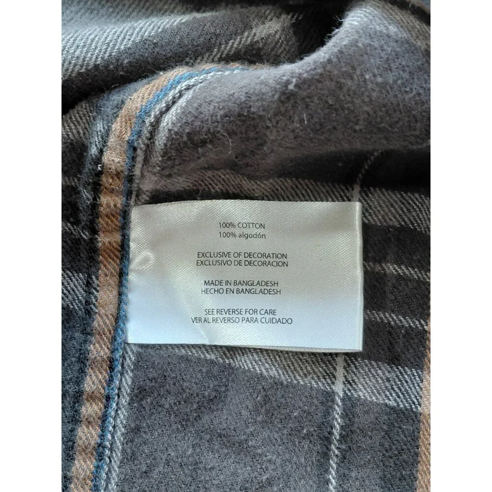 Eddie Bauer Plaid Flannel Button Up Shirt‎ Men's XXL Gray Lightweight Shacket